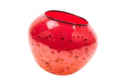 Dale Chihuly Red Basket with Black Lip Wrap Signed Hand-Blown Glass 1995