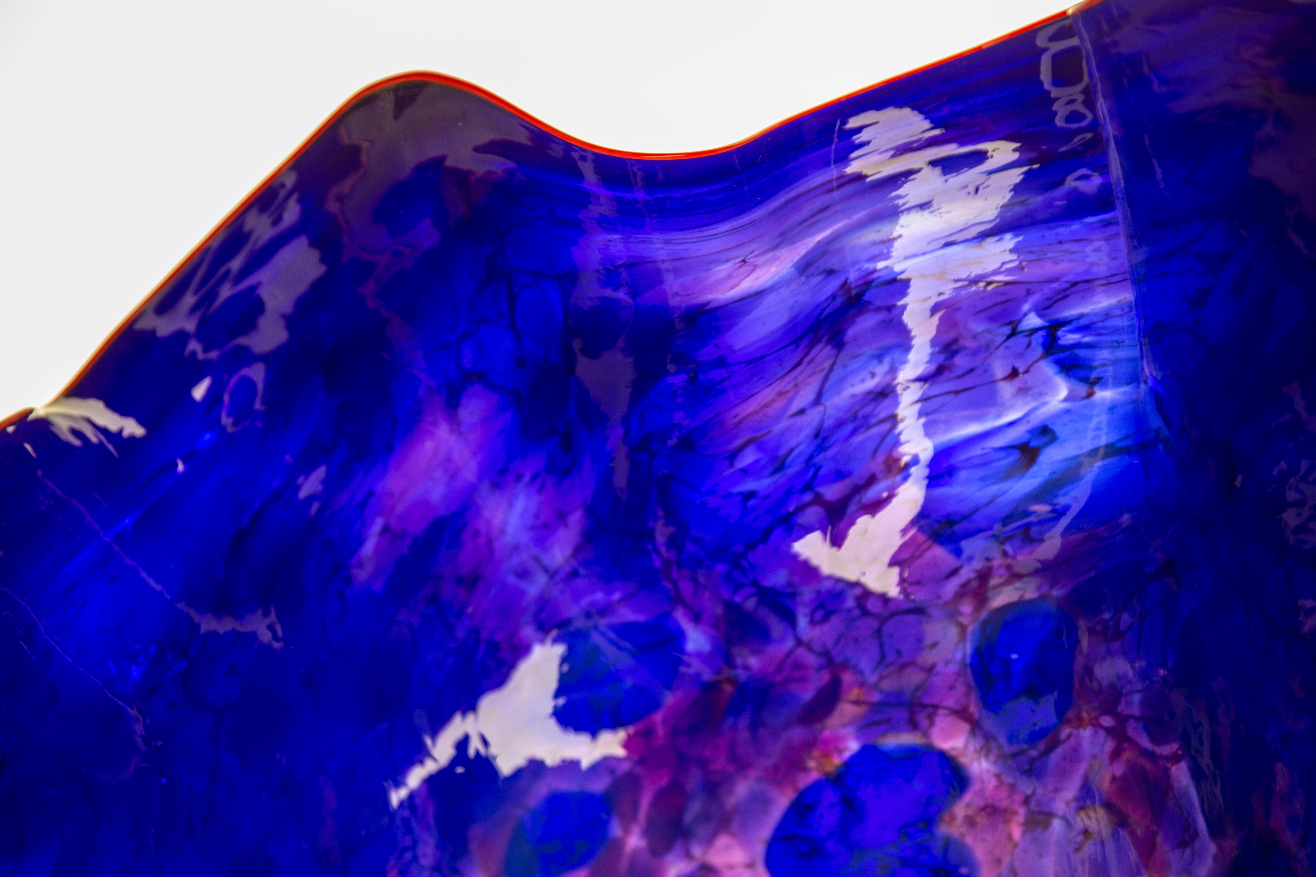Dale Chihuly Royal Blue Macchia with Para Red Lip Original Handblown Glass  For Sale 6