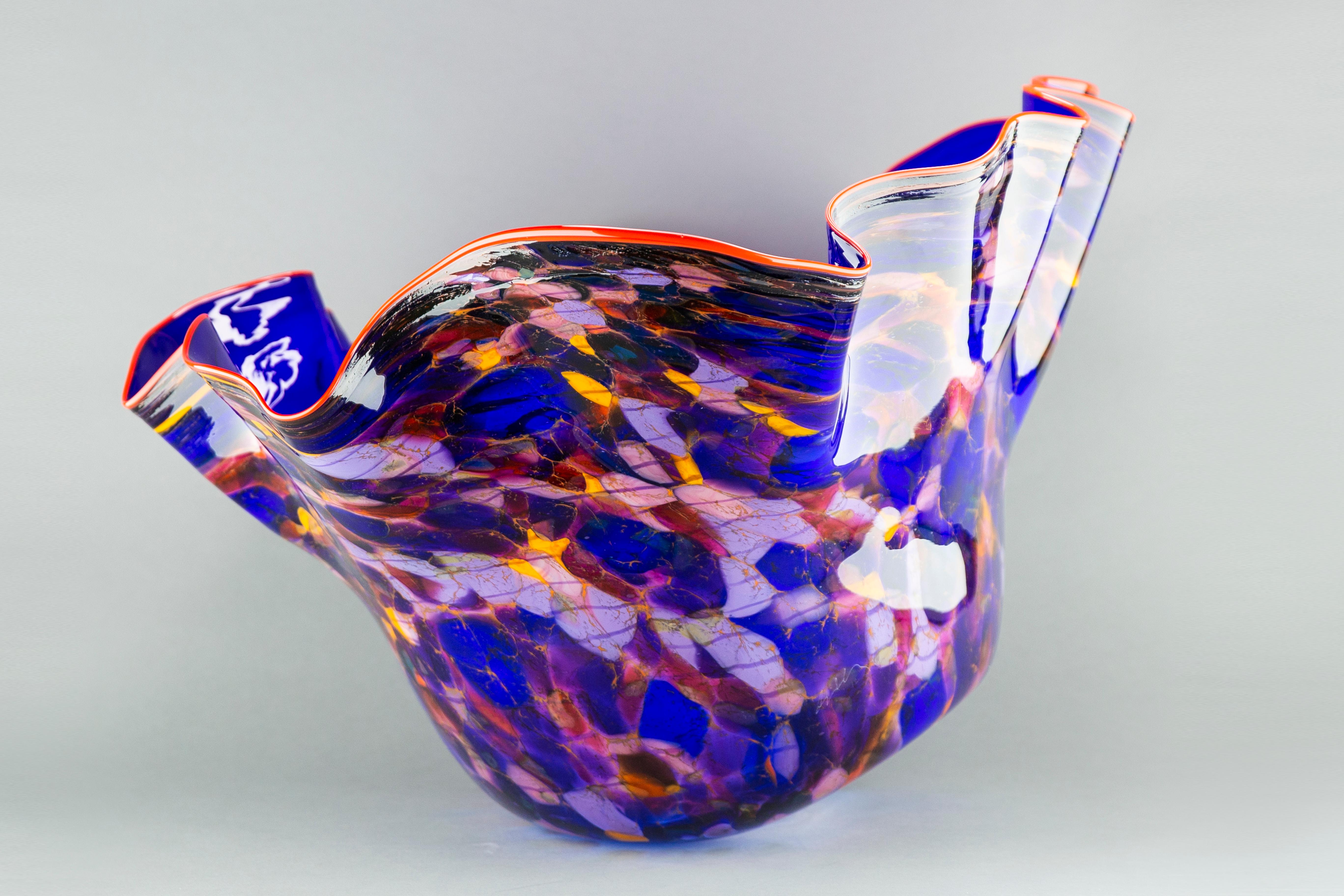 Artist: Dale Chihuly
Title: Royal Bue Macchia with Para Red Lip
Medium: Handblown glass
Size: 20
