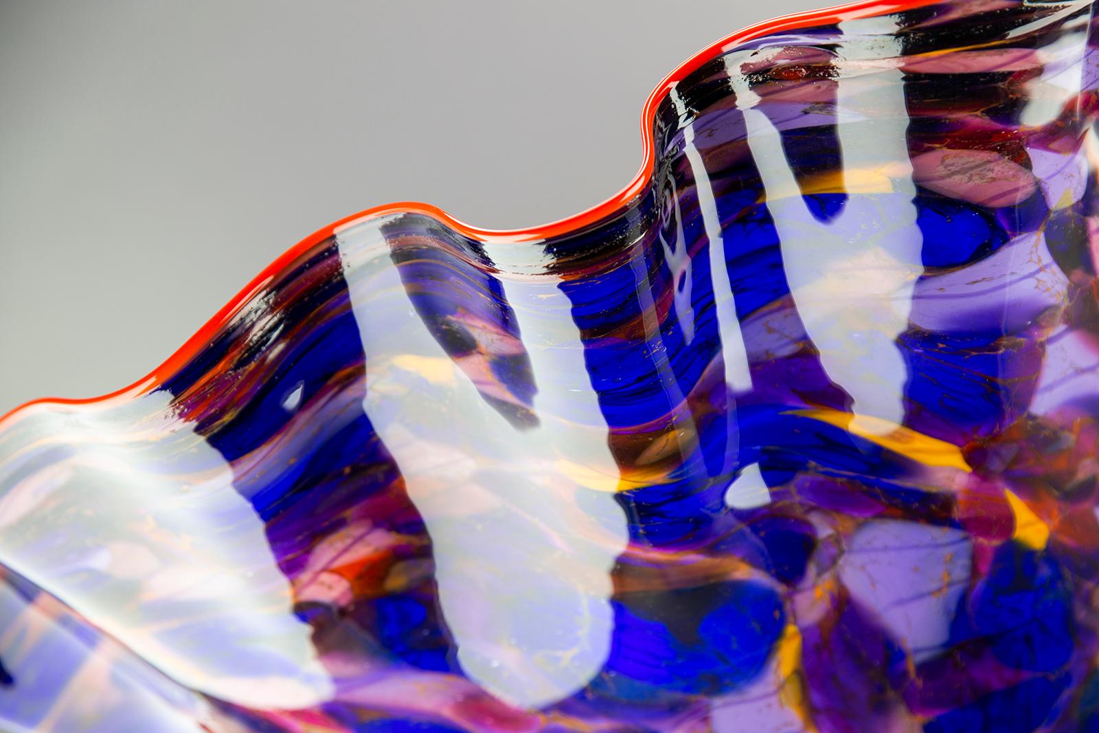 Dale Chihuly Royal Blue Macchia with Para Red Lip Original Handblown Glass For Sale 4