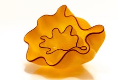 Dale Chihuly Saffron Seaform Pair Signed 2013 Chihuly Workshop Handblown Glass