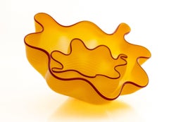 Dale Chihuly Saffron Seaform Pair Signed 2013 Chihuly Workshop Handblown Glass