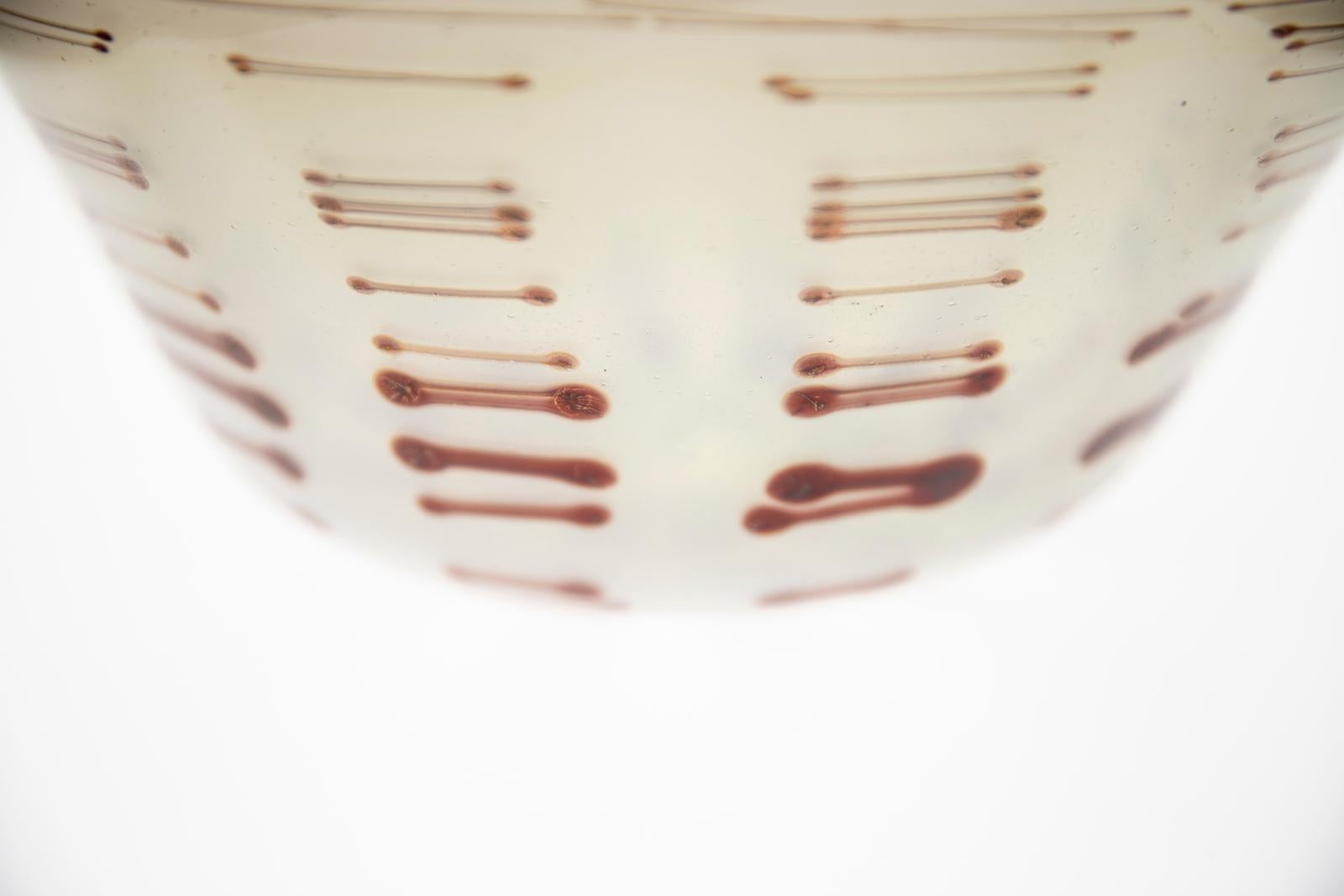 Tabac Basket W/Oxblood Stripes — 1977 Early Rare Glass Sculpture For Sale 1