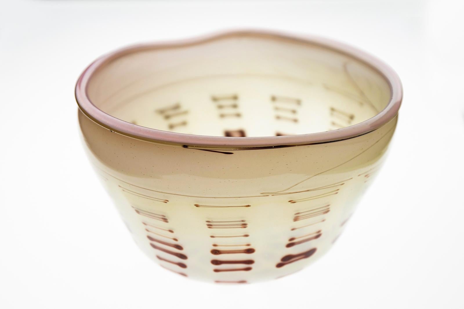 Dale Chihuly Abstract Sculpture - Tabac Basket W/Oxblood Stripes — 1977 Early Rare Glass Sculpture