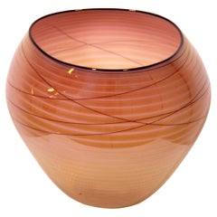 Antique Dale Chihuly Signed Coral with Stripe Design Glass Basket Vase 1998 w/ Case
