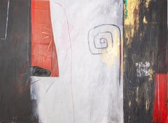 1987 Bold Oil & Collage von Dale Chisman - Abstraktes Schwarz-Rot-Weiß-Mischtechnik