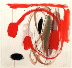 Studie 5 - Schwarz, Orange und Grün Abstrakte Aquarell- und Kohlekomposition