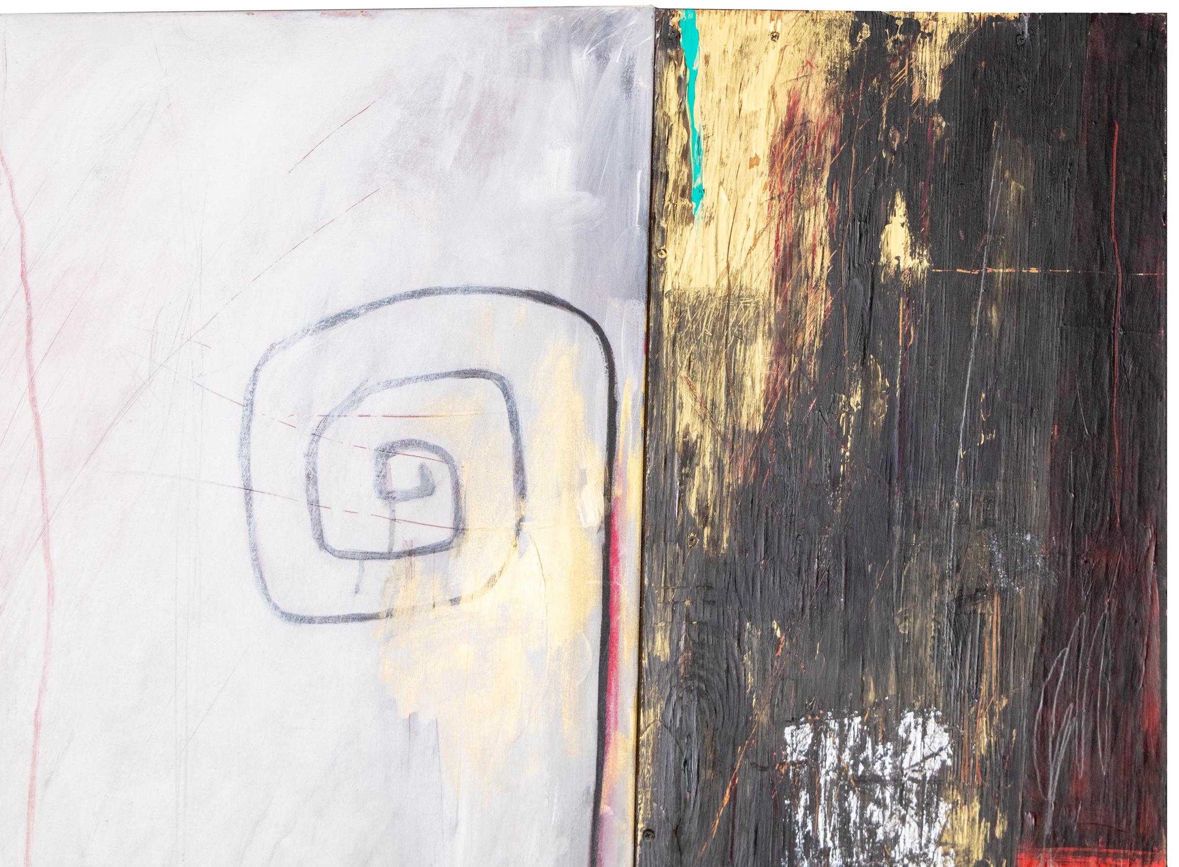 1987 Óleo audaz y collage de Dale Chisman - Técnica mixta abstracta negra, roja y blanca en venta 3