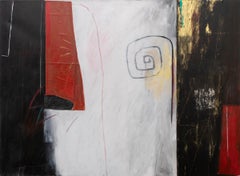 1987 Bold Oil & Collage by Dale Chisman – Abstract Black, Red, White Mixed Media