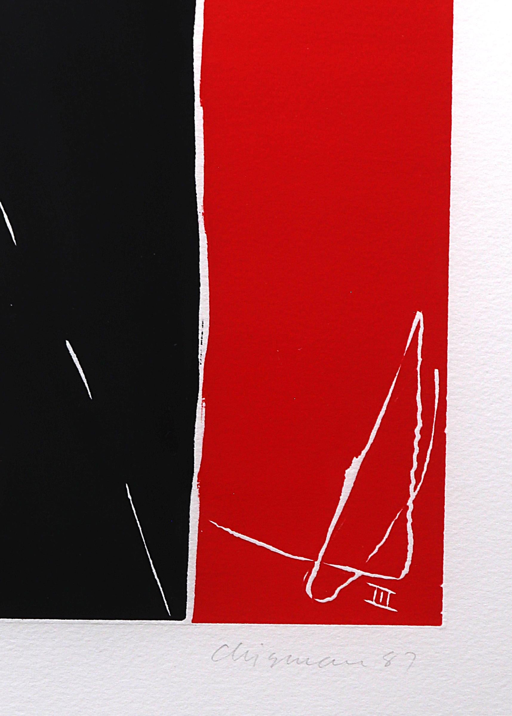 Group of Five 1980s Abstract Lithographs Individually Titled, Red & Black For Sale 2