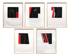 Group of Five 1980s Abstract Lithographs Individually Titled, Red & Black