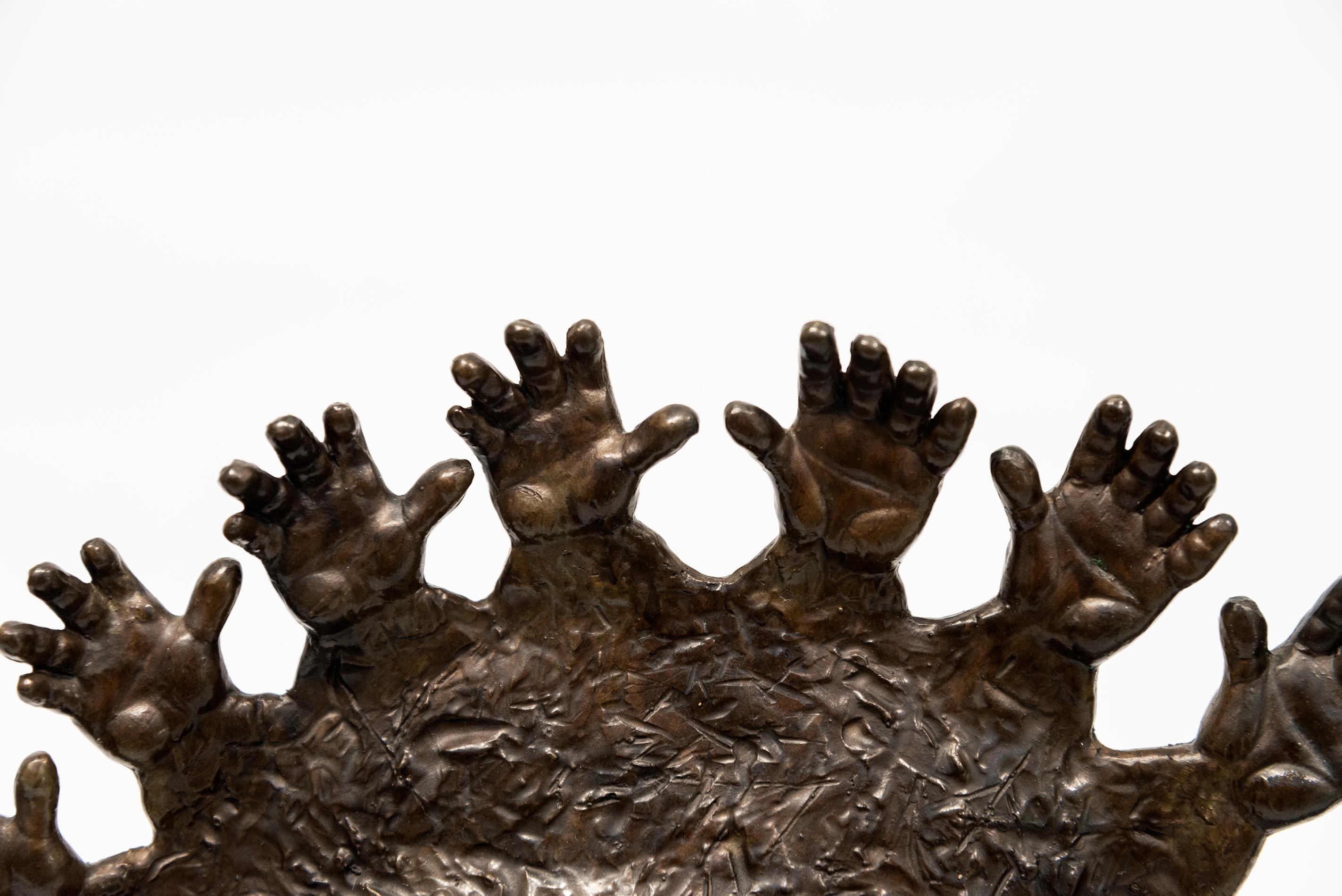 Benediction - figurative, face, hands, mask, tribal, cast bronze sculpture For Sale 5