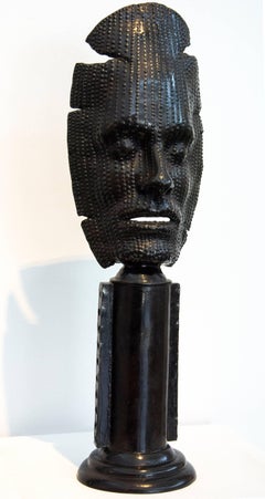 Ebo - human, life-size, mask, tribal, cast bronze sculpture