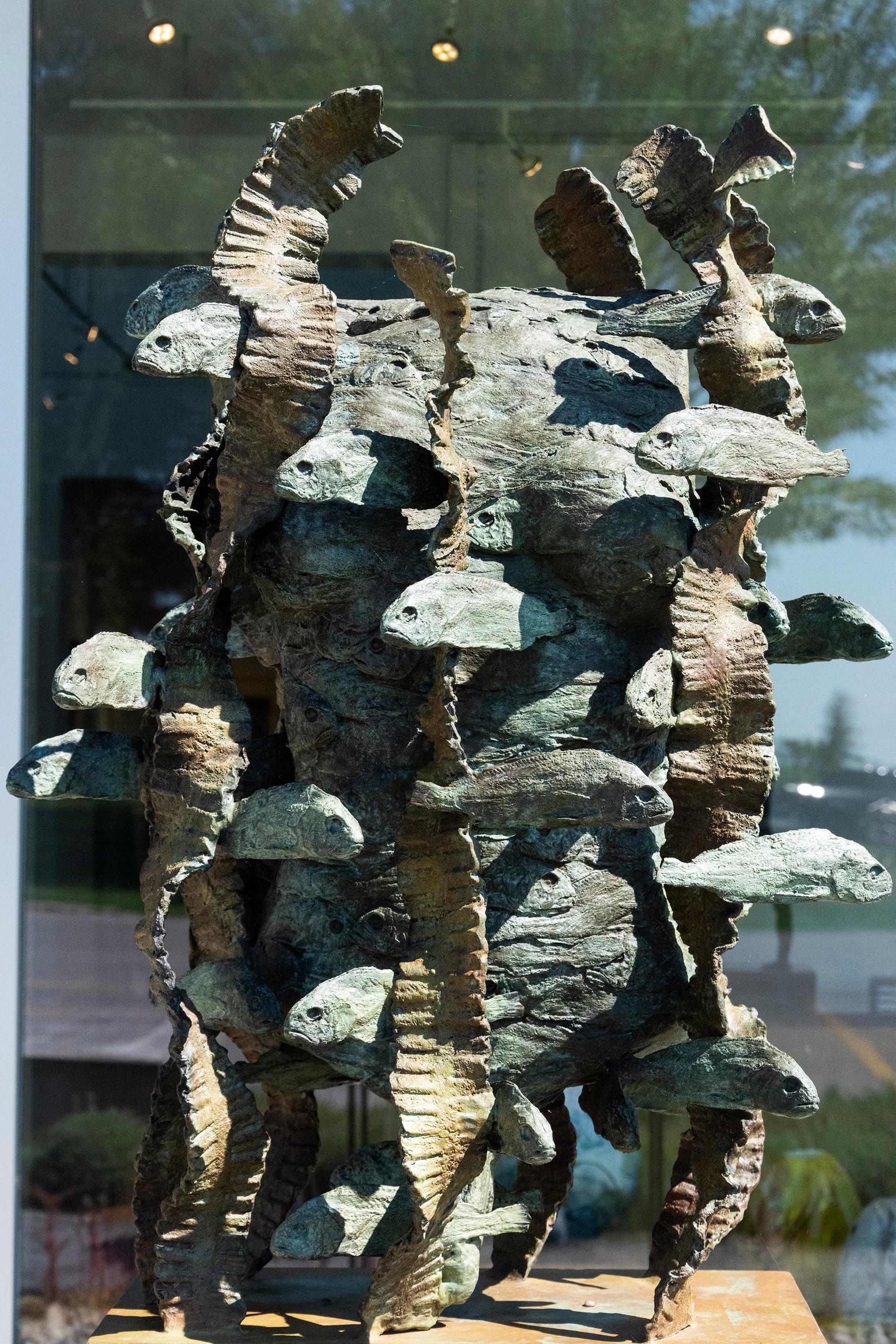 Full Fathom Five - tall, narrative, figurative, bronze outdoor sculpture