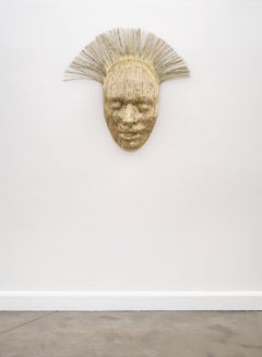 Golden Threads - Sculpture contemporaine, masque en acier doré, 2010+.