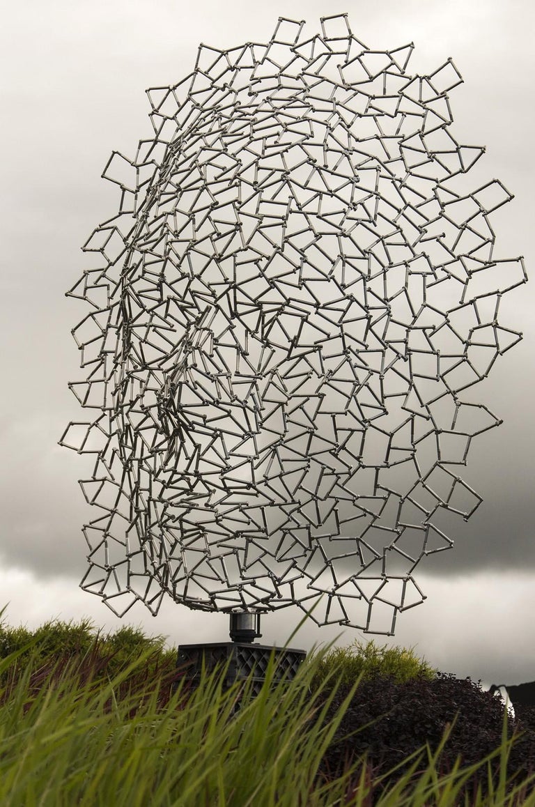 Inside/Out - large, abstracted, figurative, outdoor stainless steel sculpture - Beige Figurative Sculpture by Dale Dunning