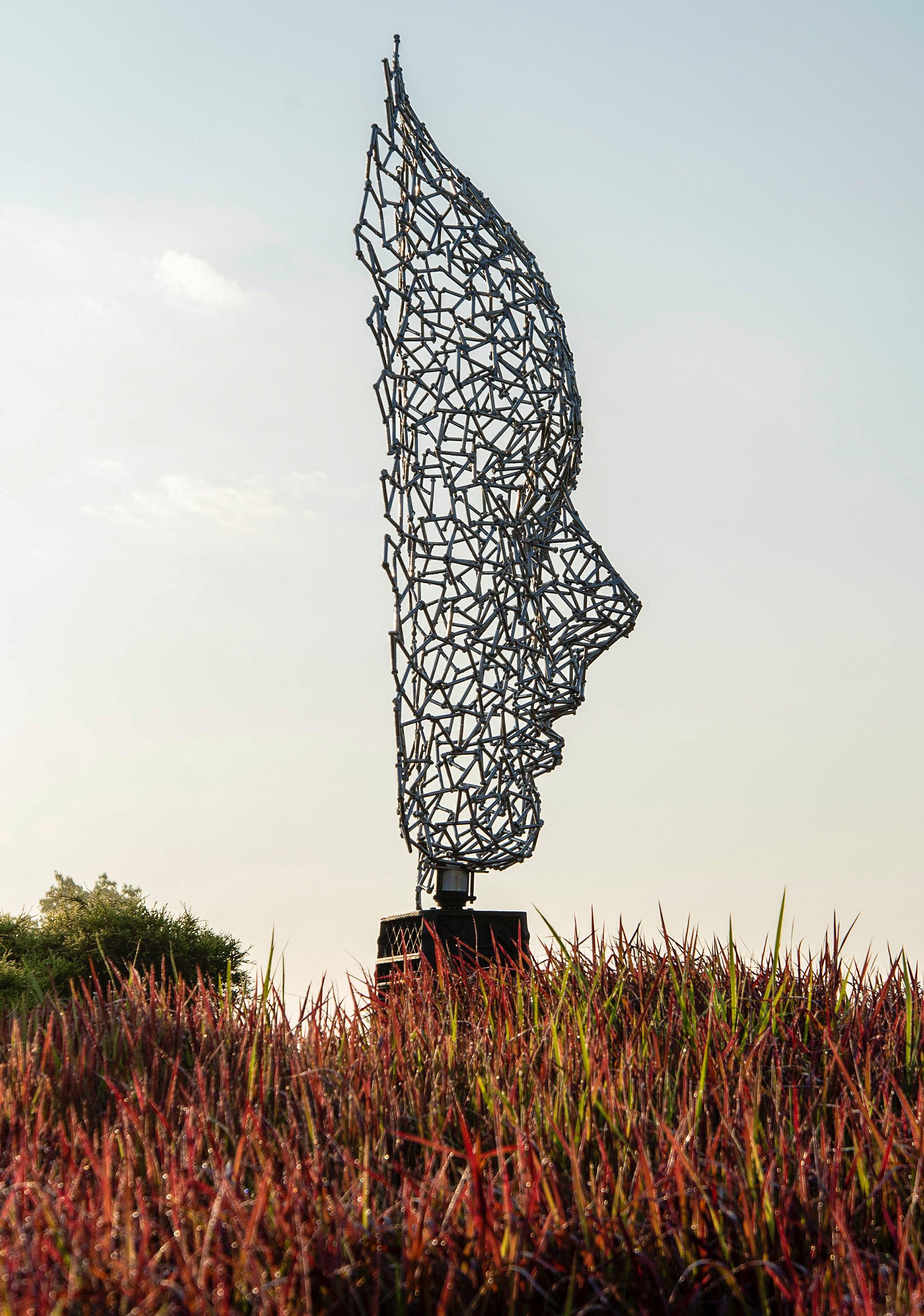 Dale Dunning Figurative Sculpture - Inside/Out - large, abstracted, figurative, outdoor stainless steel sculpture