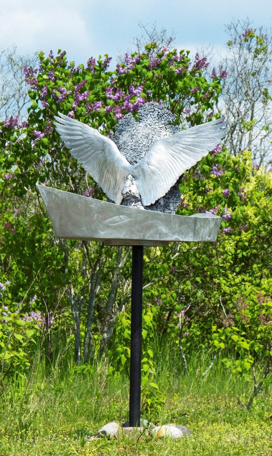 Odyssey - winged figure in boat - outdoor water feature For Sale 4