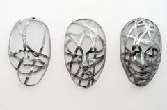 Rapt Triptych - Large, figurative, masks, tryptic aluminum wall sculpture