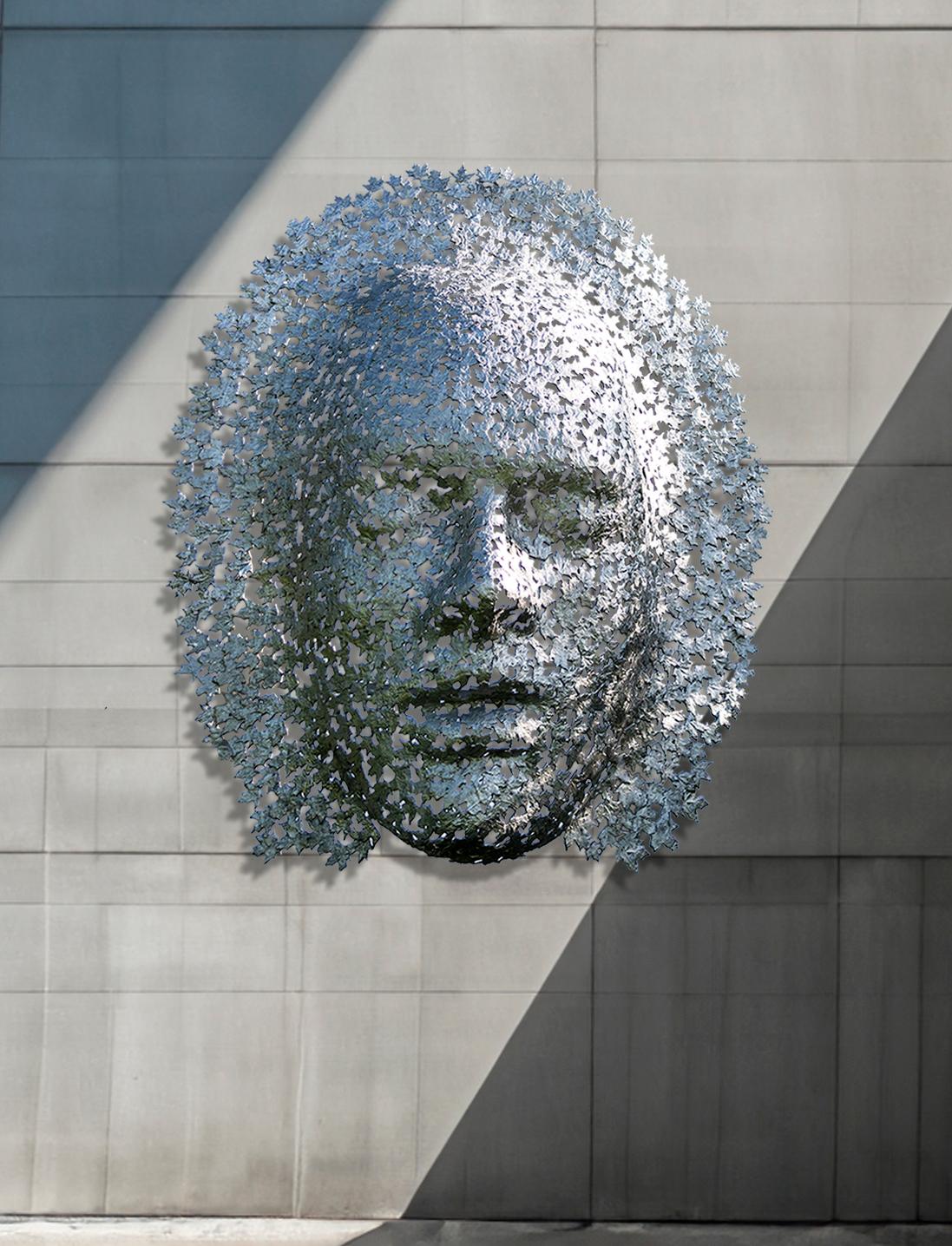 Dale Dunning Figurative Sculpture - Silver Maple (Large) - figurative, wall mounted outdoor aluminum sculpture