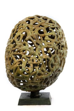 Sophist AP - letters formed into a head,  bronze figurative sculpture