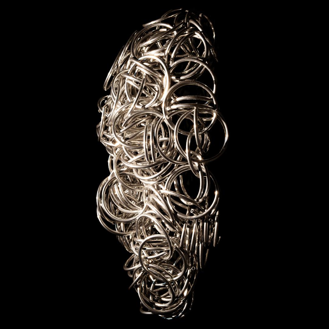 Primavera - contemporaneo, figurativo, maschera, alluminio, cromo, scultura da parete - Sculpture Astratto di Dale Dunning