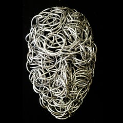 Spring - contemporary, figurative, mask, aluminum, chrome, wall sculpture