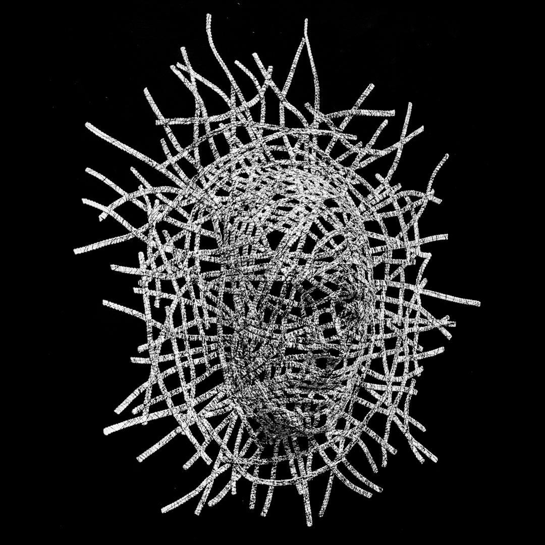 Dale Dunning Figurative Sculpture - String Theory - large, black & white, figurative, aluminum wall sculpture