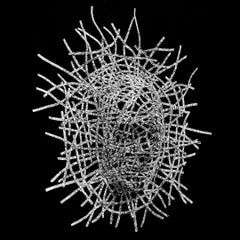String Theory - große, schwarz-weiße, figurative Wandskulptur aus Aluminium