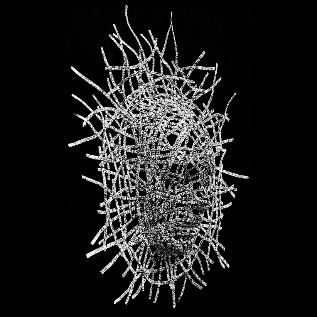 String Theory - large, black & white, figurative, aluminum wall sculpture - Black Figurative Sculpture by Dale Dunning