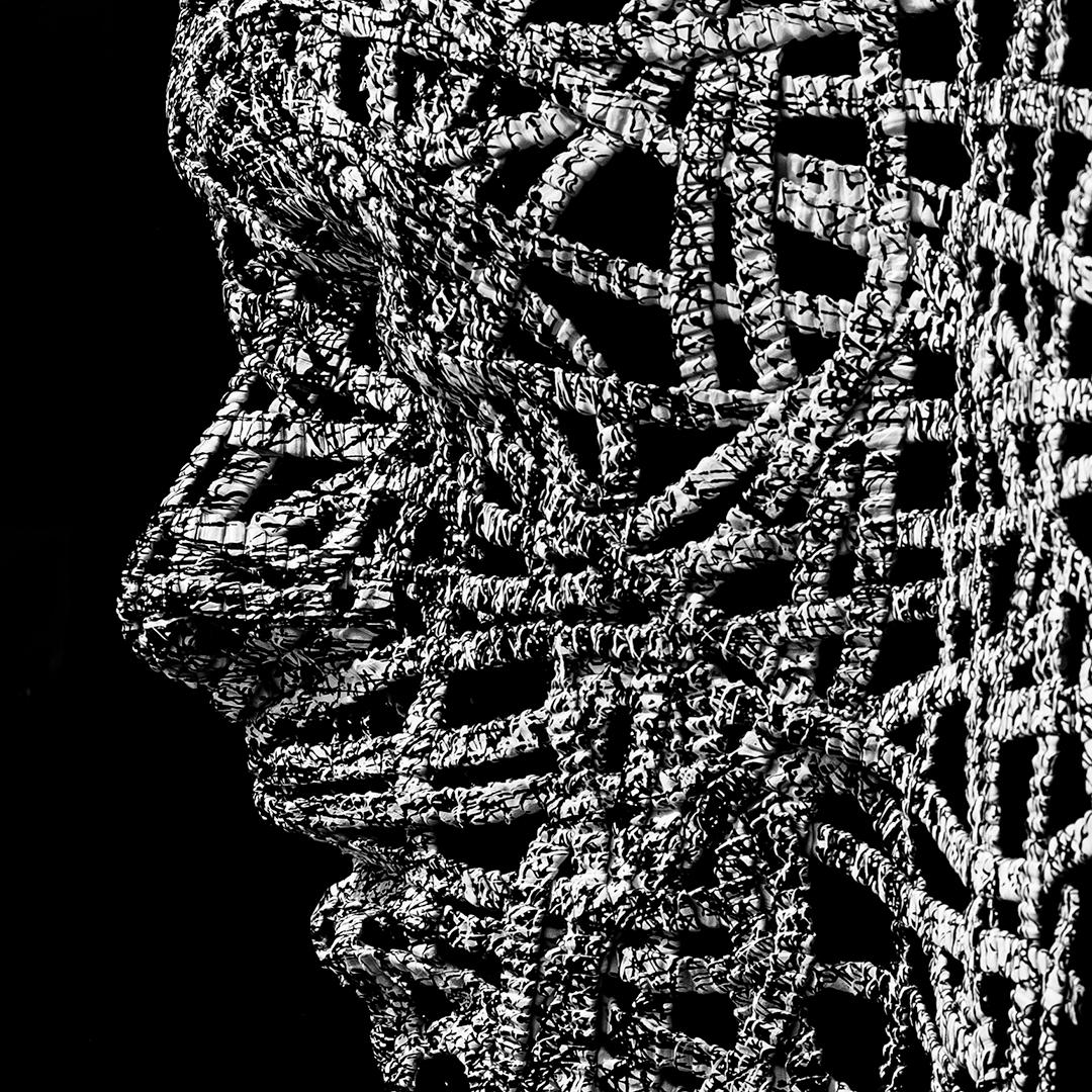 String Theory - large, black & white, figurative, aluminum wall sculpture For Sale 3