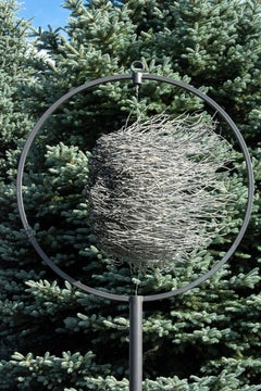 Waves - tall, metal, abstracted human face, coated steel outdoor sculpture