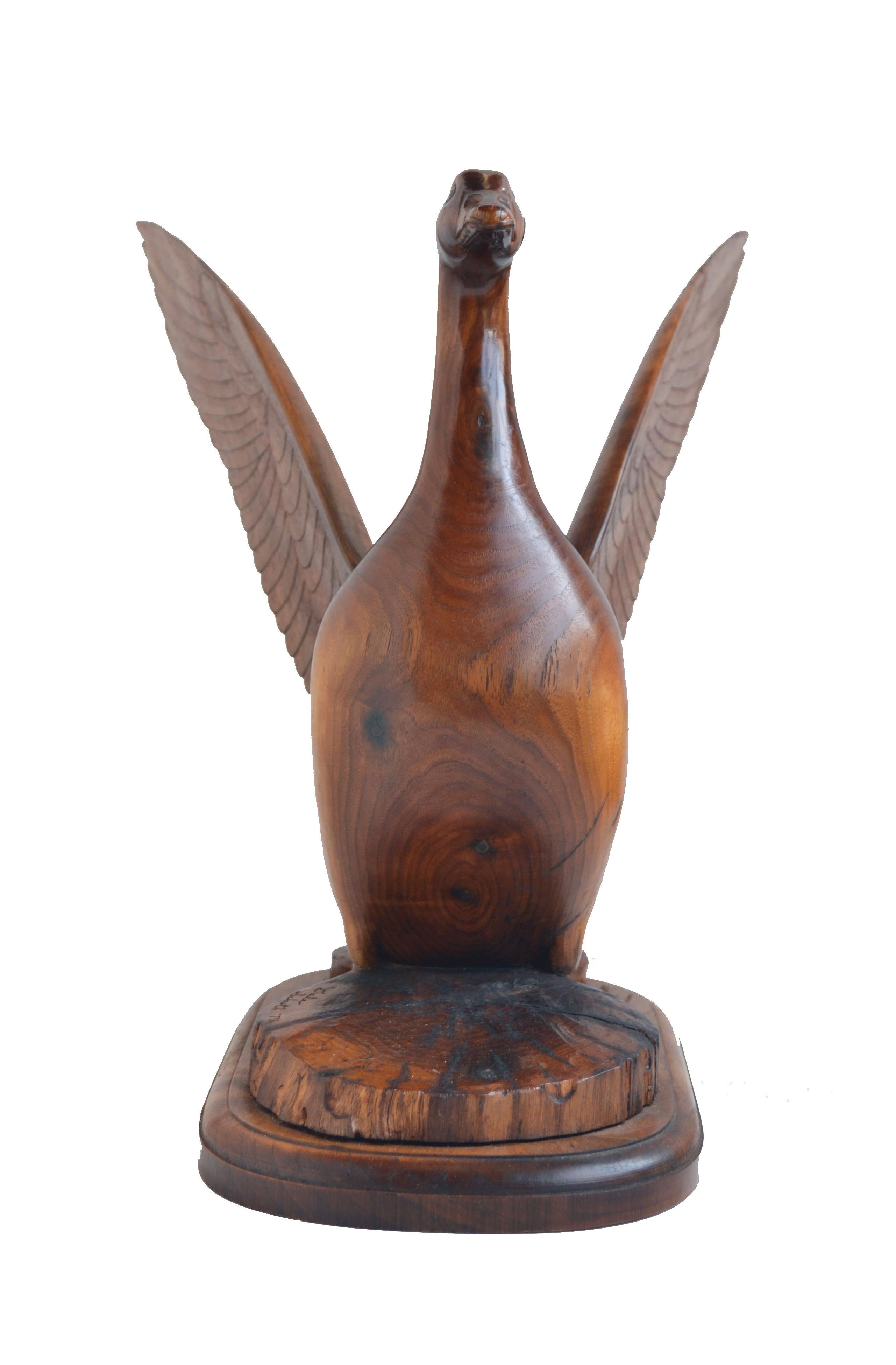 Goose with Outstretched Wings Hand Carved Sculpture - Brown Figurative Sculpture by Dale Eugene Schoth