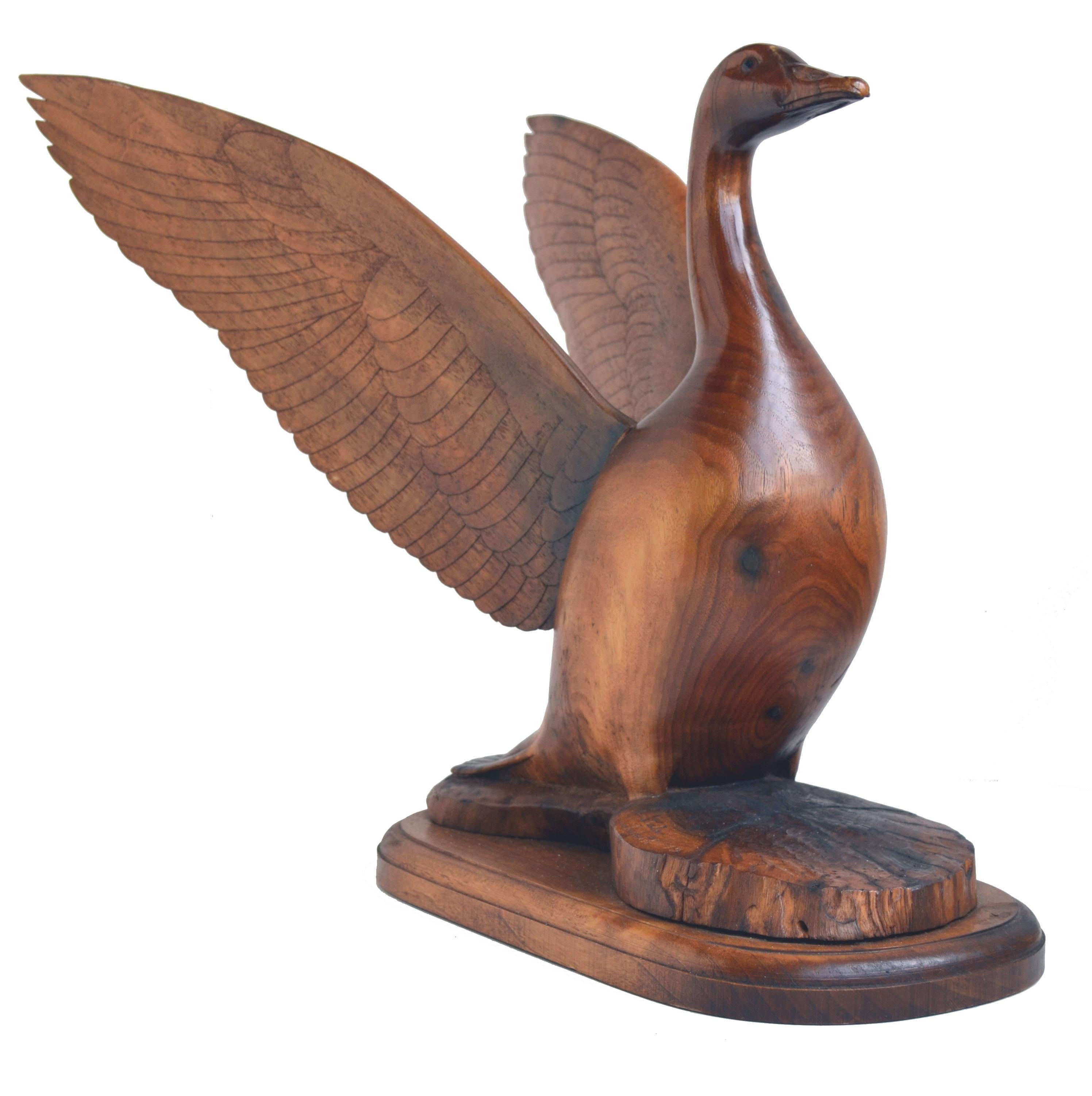 Goose with Outstretched Wings Hand Carved Sculpture