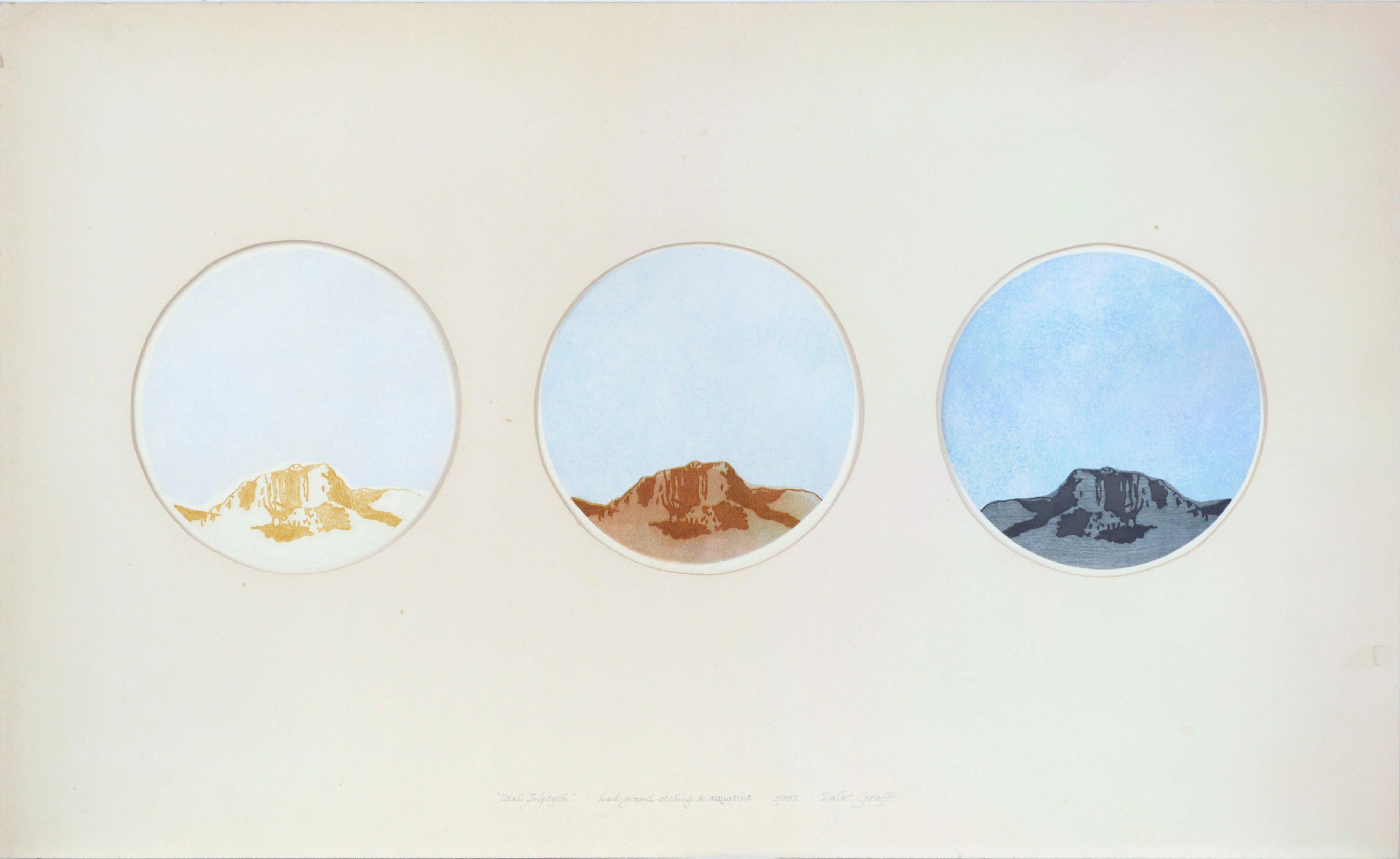 Dale Graff  Landscape Print - "Utah Triptych", 1970's Pop-Art Mountain Range Etching & Aqua Tint