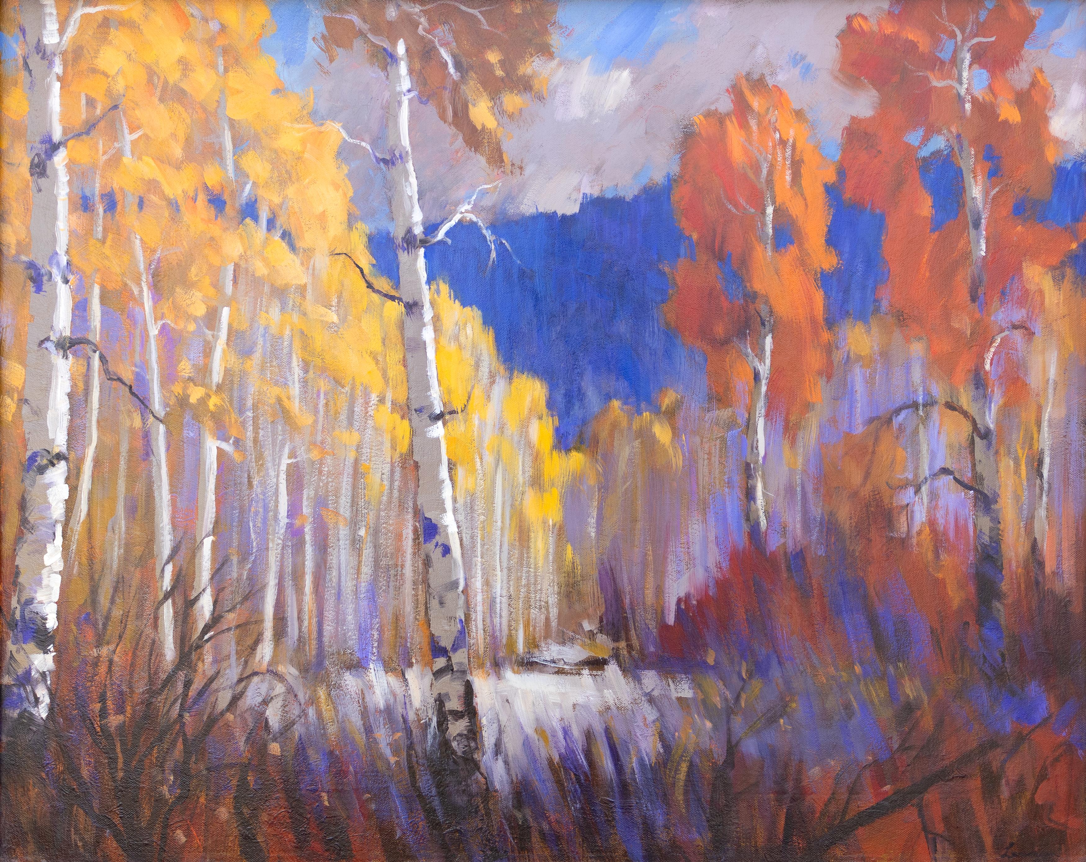 Landscape Painting di Dale Landrum - "Ispirazione d'ottobre" Pittura di paesaggio con i colori autunnali degli Aspens