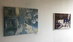 Amsterdam, Paesaggio urbano, Figure, Ombre, biciclette, olio, pittura, Edifici