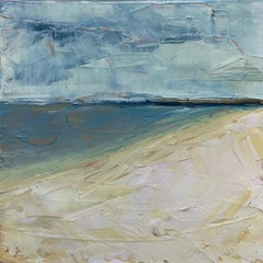 Compo Beach Summer, Water, Abstract Landscape, Oil on Wood, Blue, Small