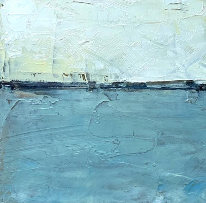 Connecticut Salt Marsh, Water, Abstract Landscape, Oil on Wood, Blue, Small