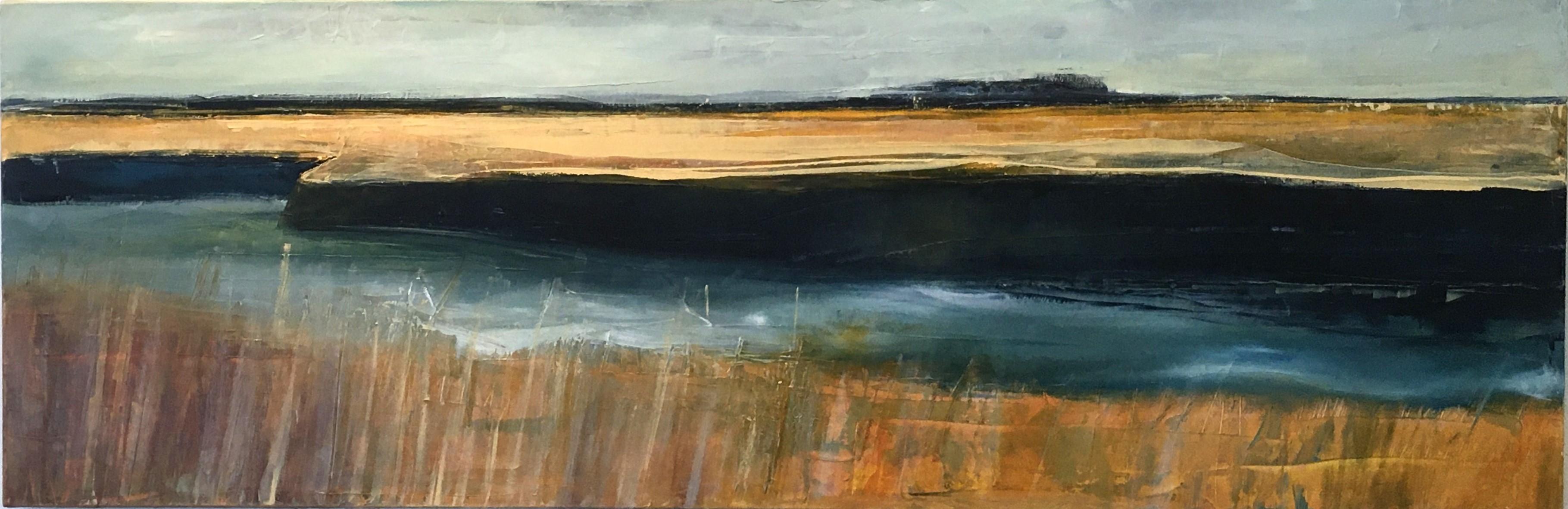 Dale Najarian Abstract Painting - Fall Grass,  Landscape, Oil on Canvas, Textured, Water, Waterscape, By the Water