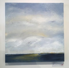 Hidden Bijou Sun, Waterscape, Abstract Landscape, Oil on Canvas, Blue, White