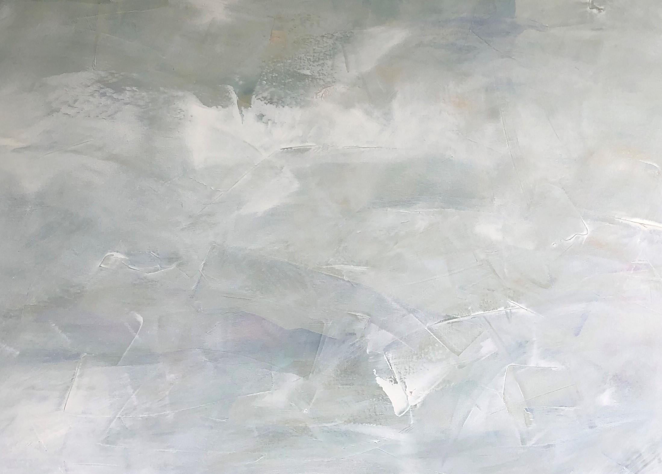 Dale Najarian, Hidden Sun, Oil on Canvas, 48x60.  An abstracted landscape and seascape.  It is filled with water and skies.  Strong blue and white and gray colors.

Dale Najarian received her BFA from Moore College of Art & Design in Philadelphia.