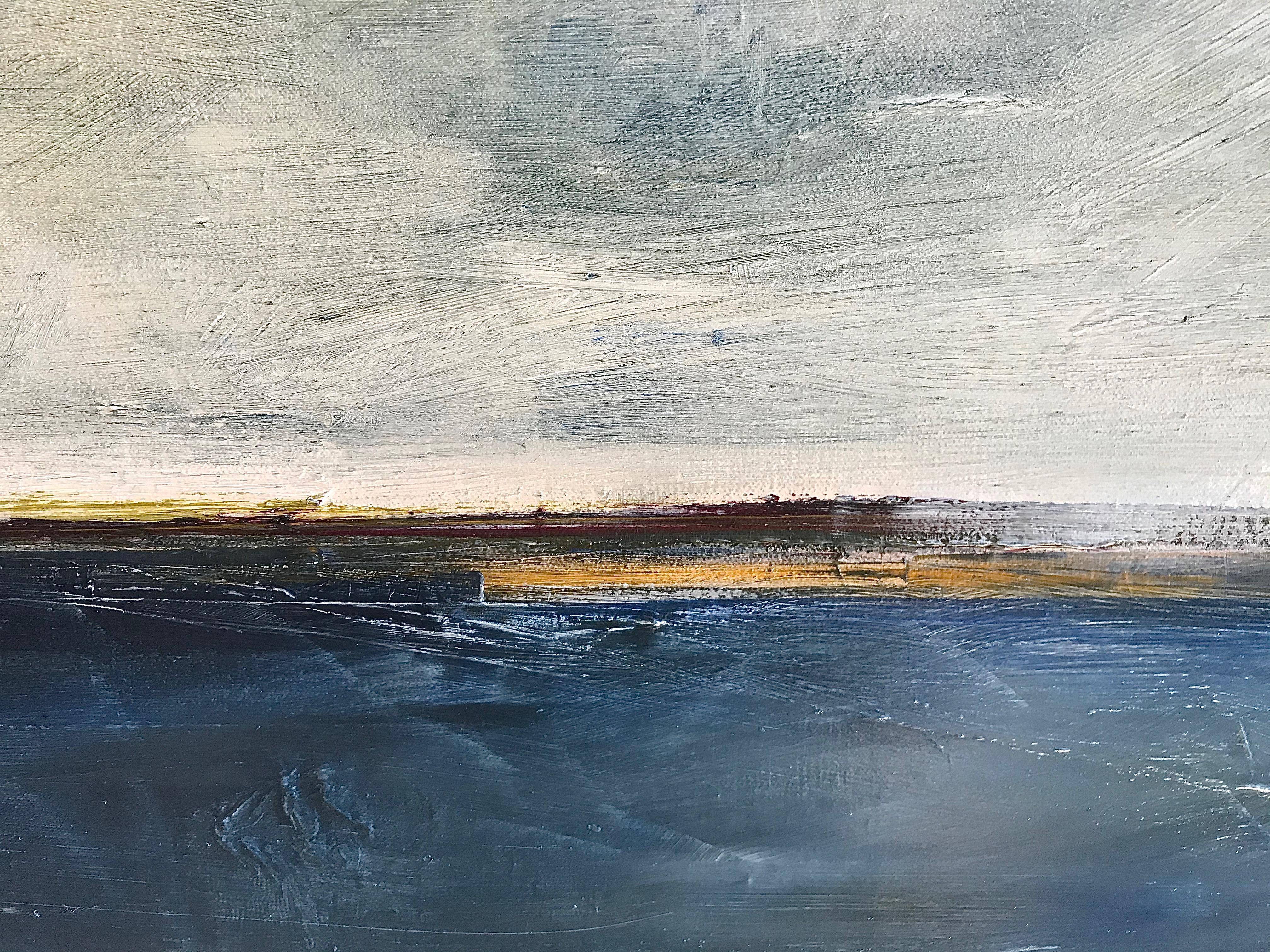 In Too Deep, Abstracted Landscape, Oil on Linen, Blue, White, Gray, Seascape 1
