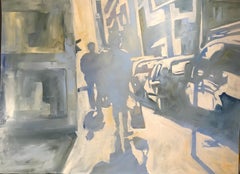 Zurich Morning, Cityscape, Figures, Shadows, oil, painting, Buildings