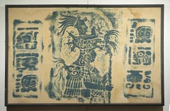 Antique American Large Size Dale Nichols Tikal Mayan Tribal Abstract Painting