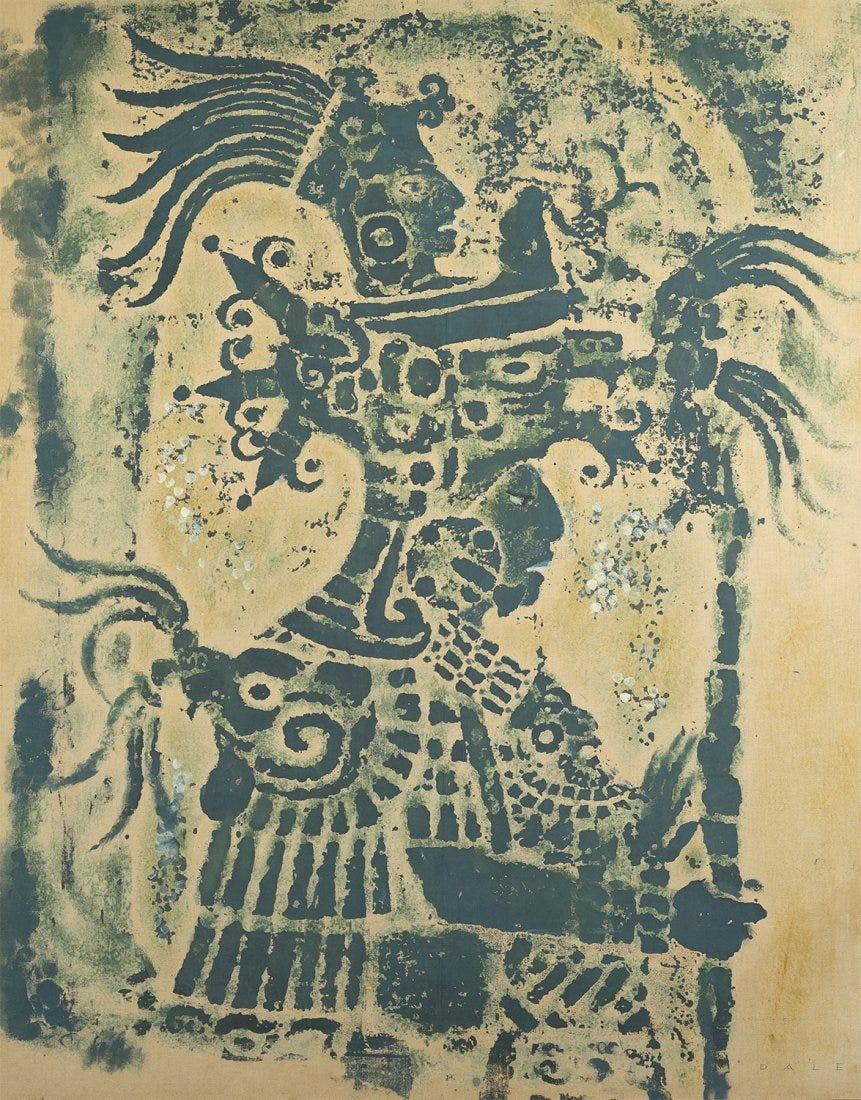 Antique American Large Size Dale Nichols Tikal Mayan Tribal Abstract Painting 2