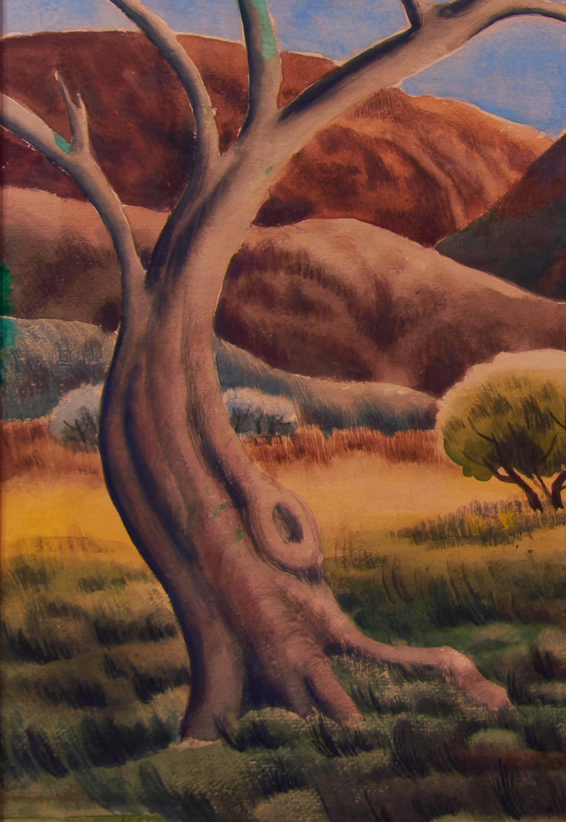 Dale Nichols (1904-1995, americano) Paesaggio regionalista ad acquerello con fienile 3