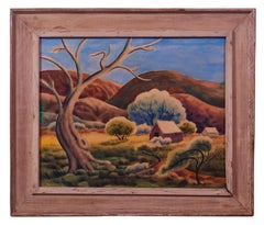 Dale Nichols (1904-1995, Américain) Paysage régionaliste à l'aquarelle avec grange