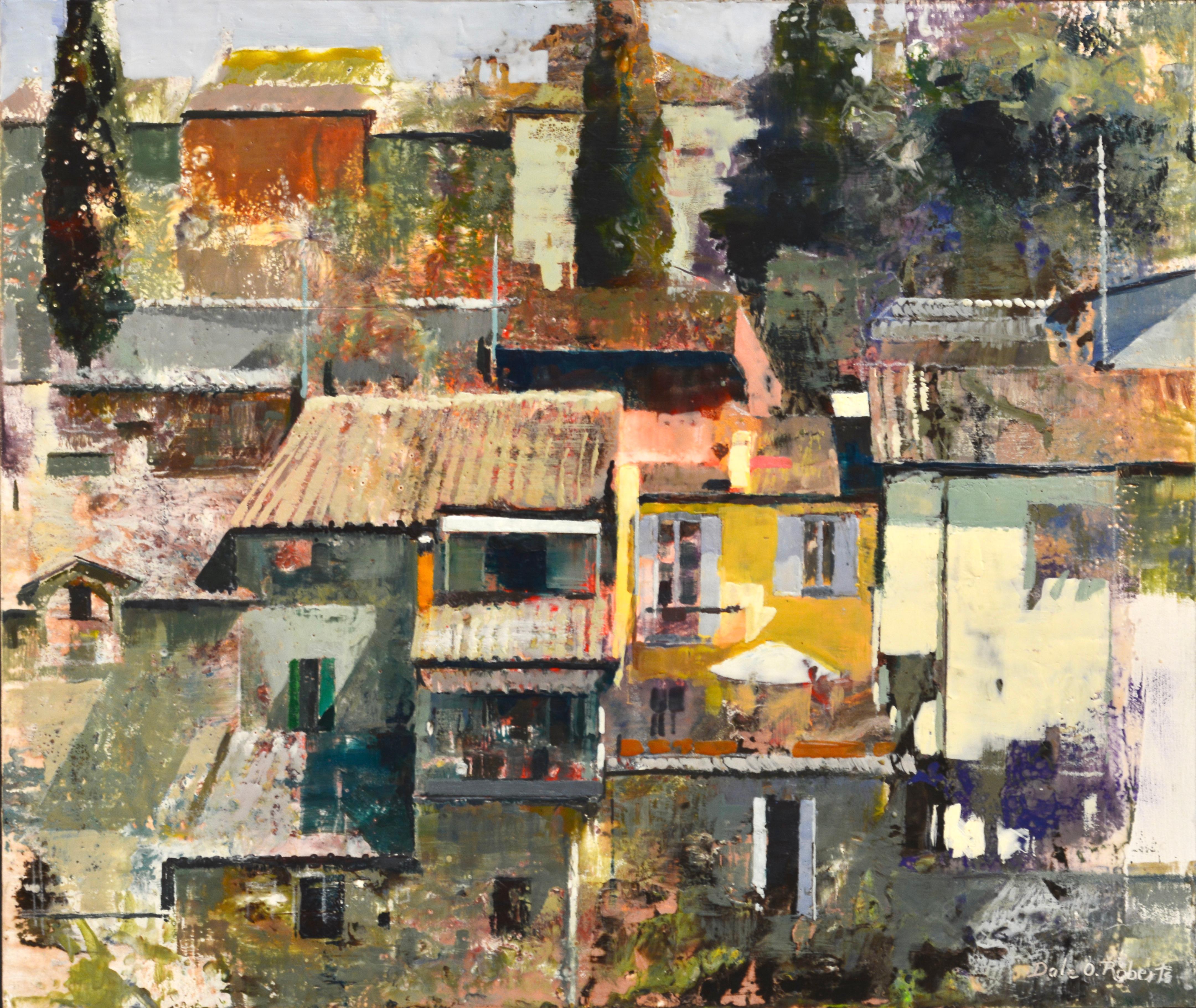 "Tuscan Hill Town" Encaustic painting