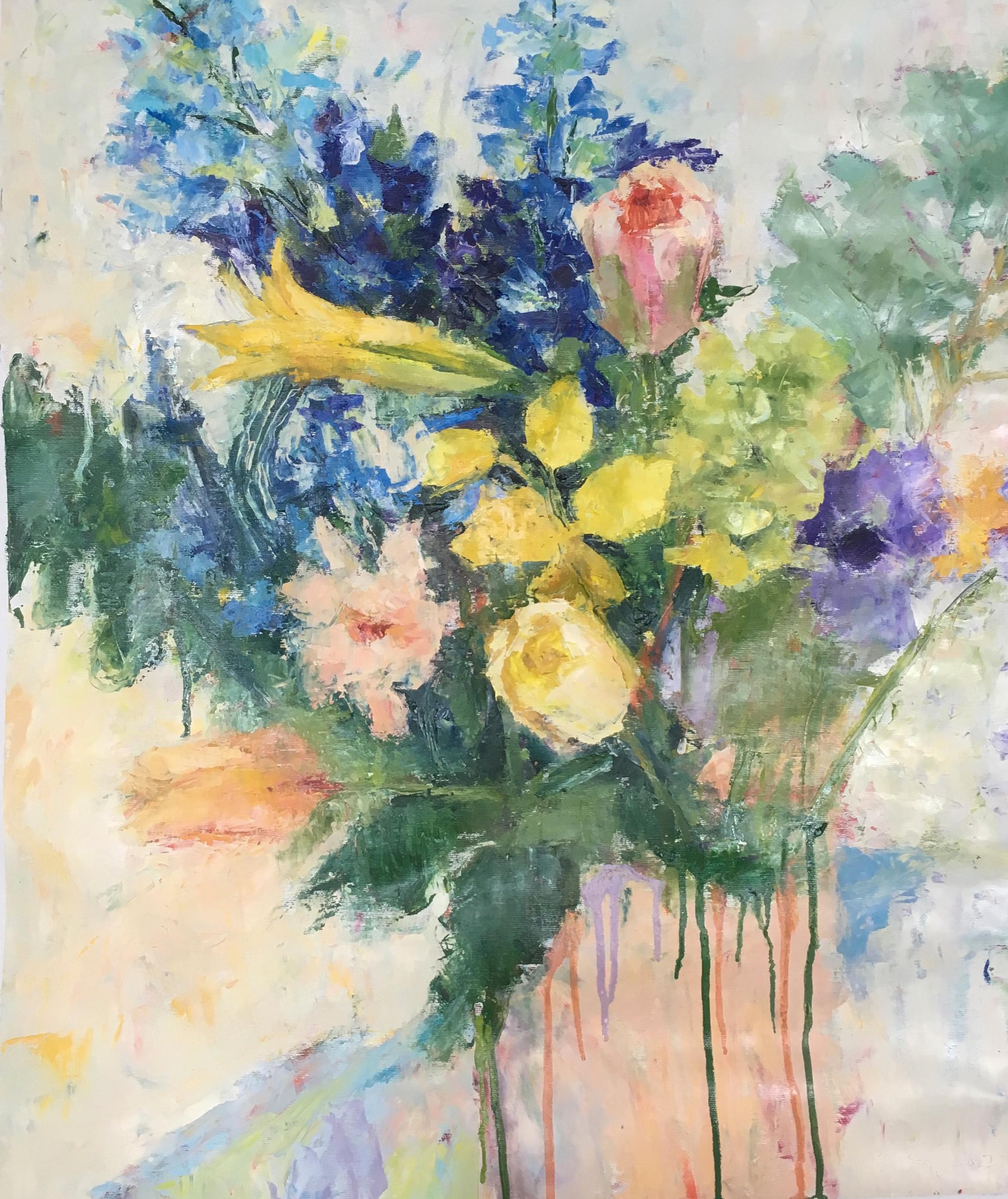 Bouquet de fleurs ( Nature morte vivante, peinture à l'huile de fleurs sur toile)